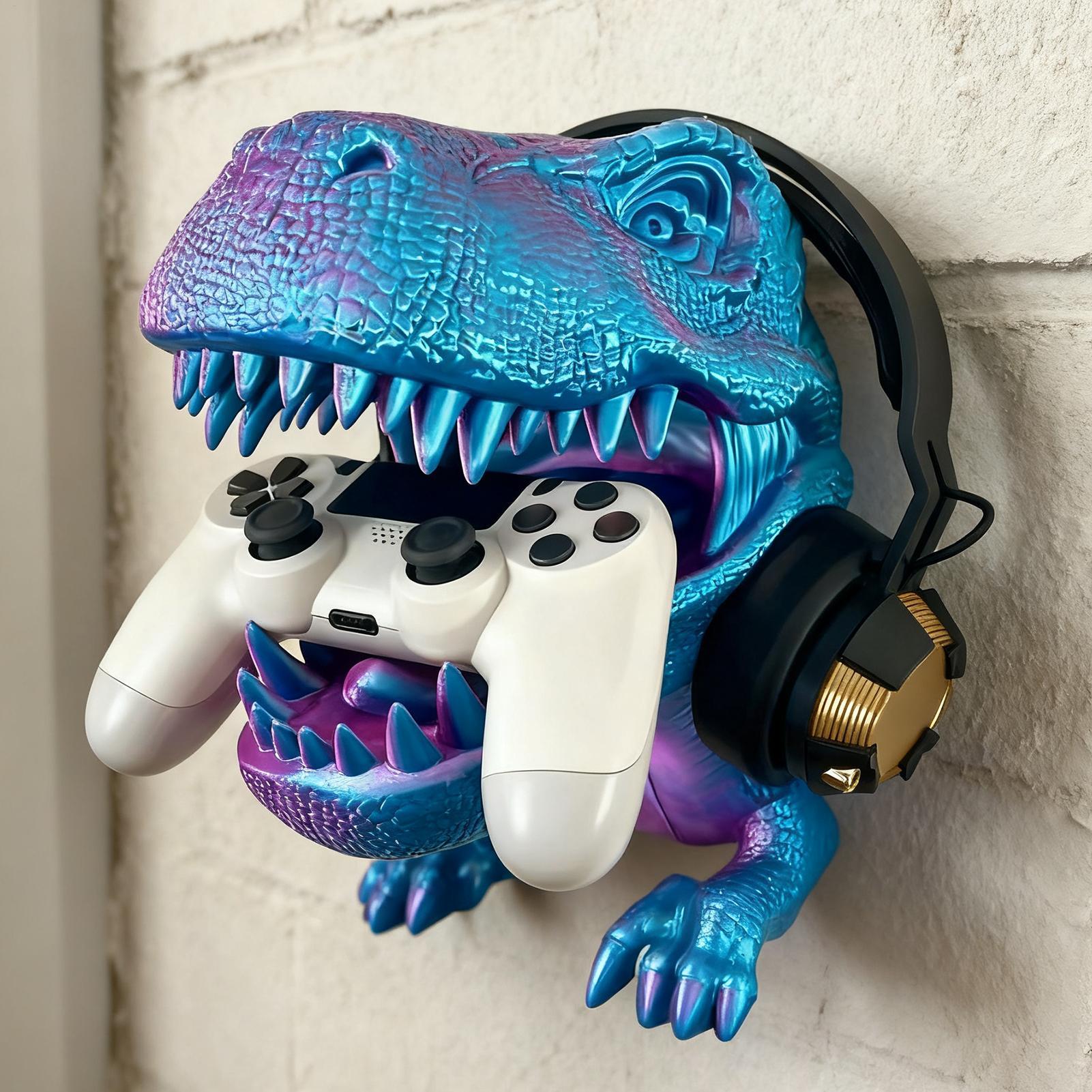 3D Printing Room - 3Dプリントされたティラノサウルスレックスのヘッドホンとゲームコントローラー用スタンド、壁掛け式3D恐竜ゲームウォールデコレーション（自宅の部屋用）