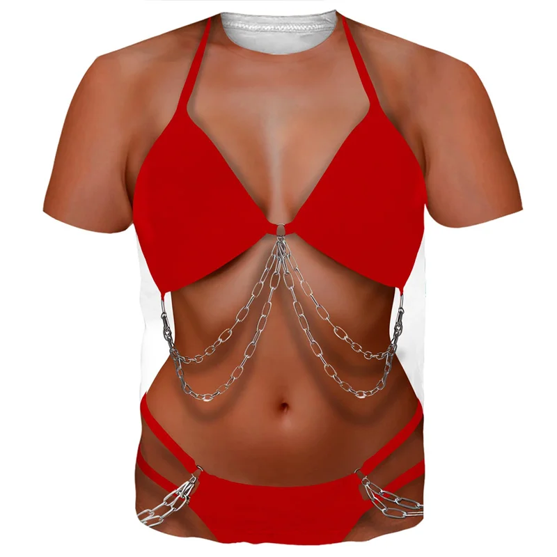 3D Printing Abs - 面白いグラフィックビキニ tシャツ男性用 3d プリント偽腹筋半袖 tシャツ女性コスプレ衣装ノベルティ tシャツ