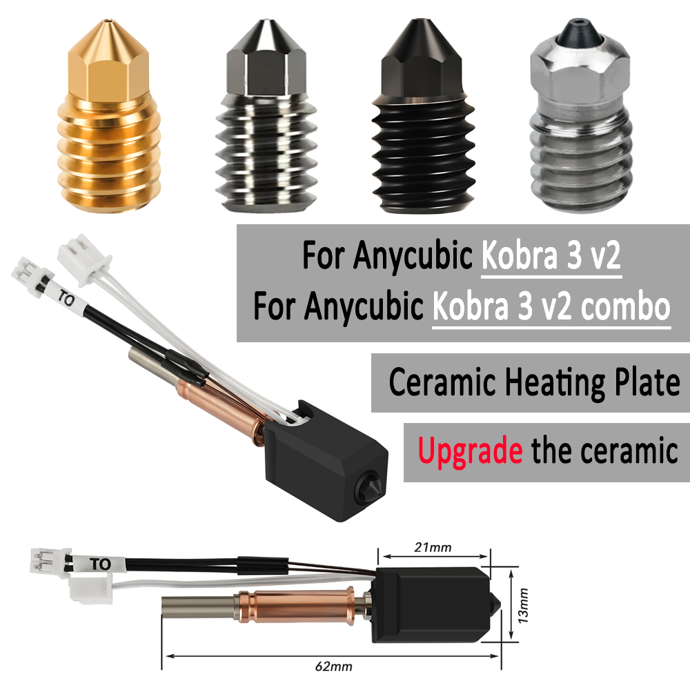 3D Printing Steel - Anycubic Kobra 3 V2/Kobra 3 V2Combo用アップグレードホットエンド、硬化鋼ノズル、サーミスター付き3Dプリントヘッドホットエンド