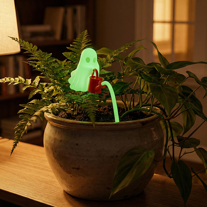 3D Printing Pot - 暗闇で光る幽霊植物の装飾品、3Dプリントされた不気味な幽霊とじょうろの飾り、ハロウィンの鉢植えの装飾品