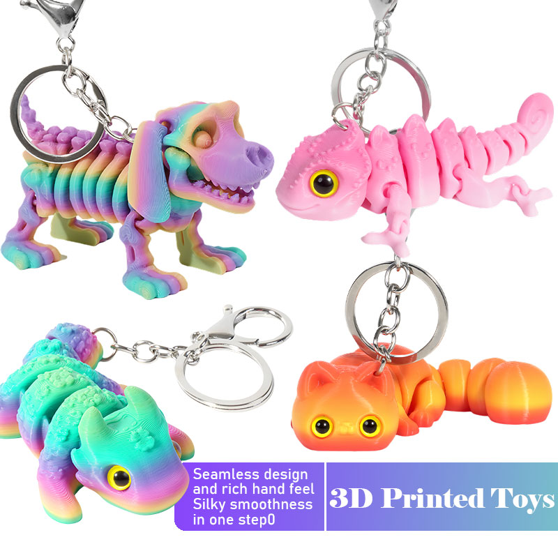 3D Printing Gif - 3Dプリントされたカメレオンキーホルダー、かわいい子猫と子犬のカラーキーリング、バッグ、財布、アクセサリー、デスクデコレーション、誕生日プレゼントに最適