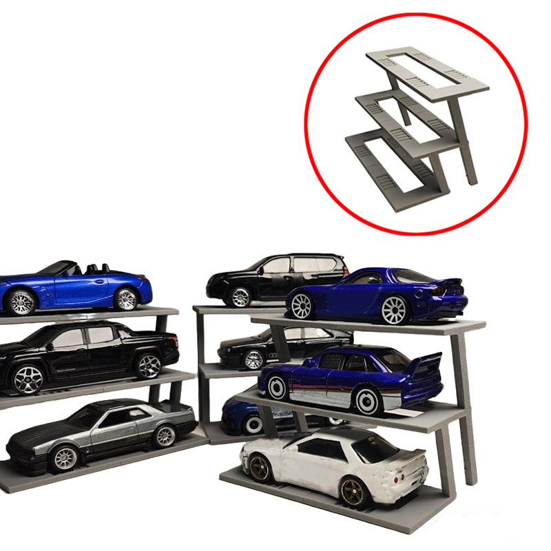 3D Printing Diecast Cars - 2 個の 3D プリント階層型ディスプレイスタンド、1/64 スケールのダイキャストカーモデル用、3 パック駐車スペースラック収納ブラケットコレクションツール