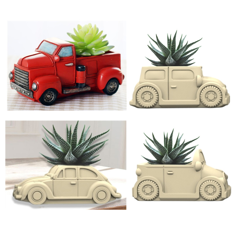 3D Printing Pot - 車の多肉植物植木鉢用シリコンモールド、3Dシリコンモールド、かわいい漫画、車の収納ボックス、キャンドルカップ、コンクリート石膏シリコンモールド