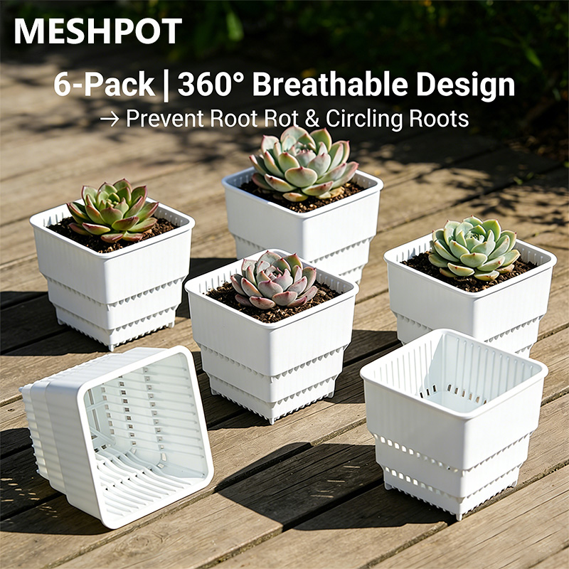 多肉植物やサボテン用の MESHPOT 6 パック スクエア - 3D Printing Pot のレビューと価格
